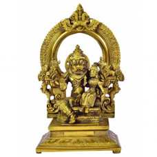 कांस्यलोहः लक्ष्मी नरसिंहस्वामी (पीठप्रभावली) [Bronze Lakshmi Narasimha Swamy On Peeta Prabhavali]